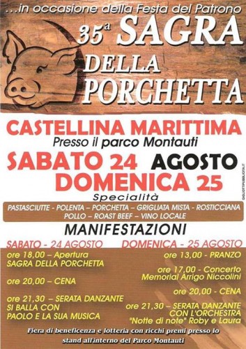 Locandina della Sagra della Porchetta a Castellina Marittima, edizione del 2013