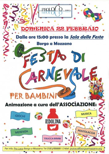 Locandina della Festa di Carnevale per Bambini a Borgo a Mozzano, edizione 2015