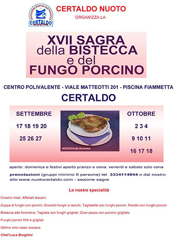 Locandina della Sagra della Bistecca e del Fungo Porcino di Certaldo, edizione del 2015
