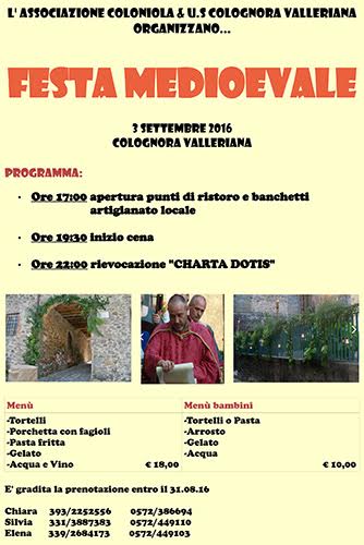 Locandina della Festa Medievale a Colognora Valleriana, edizione 2016