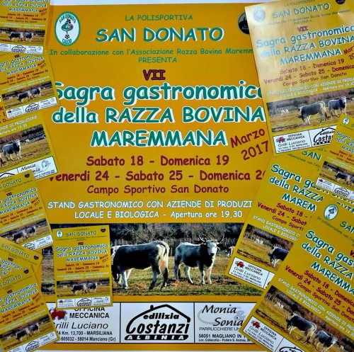 Locandina della Sagra Gastronomica della Razza Bovina Maremmana a San Donato, edizione del 2017