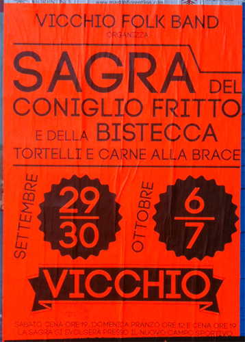 Locandina della Sagra del Coniglio Fritto e della Bistecca a Vicchio, edizione del 2012