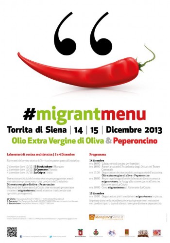 Locandina di #migrantmenù a Torrita di Siena, edizione del 2013