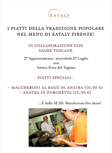 Locandina dell'Antica Festa del Tegame da Eataly Firenze