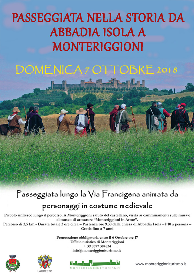 Locandina della Passeggiata nella storia da Abbadia Isola a Monteriggioni