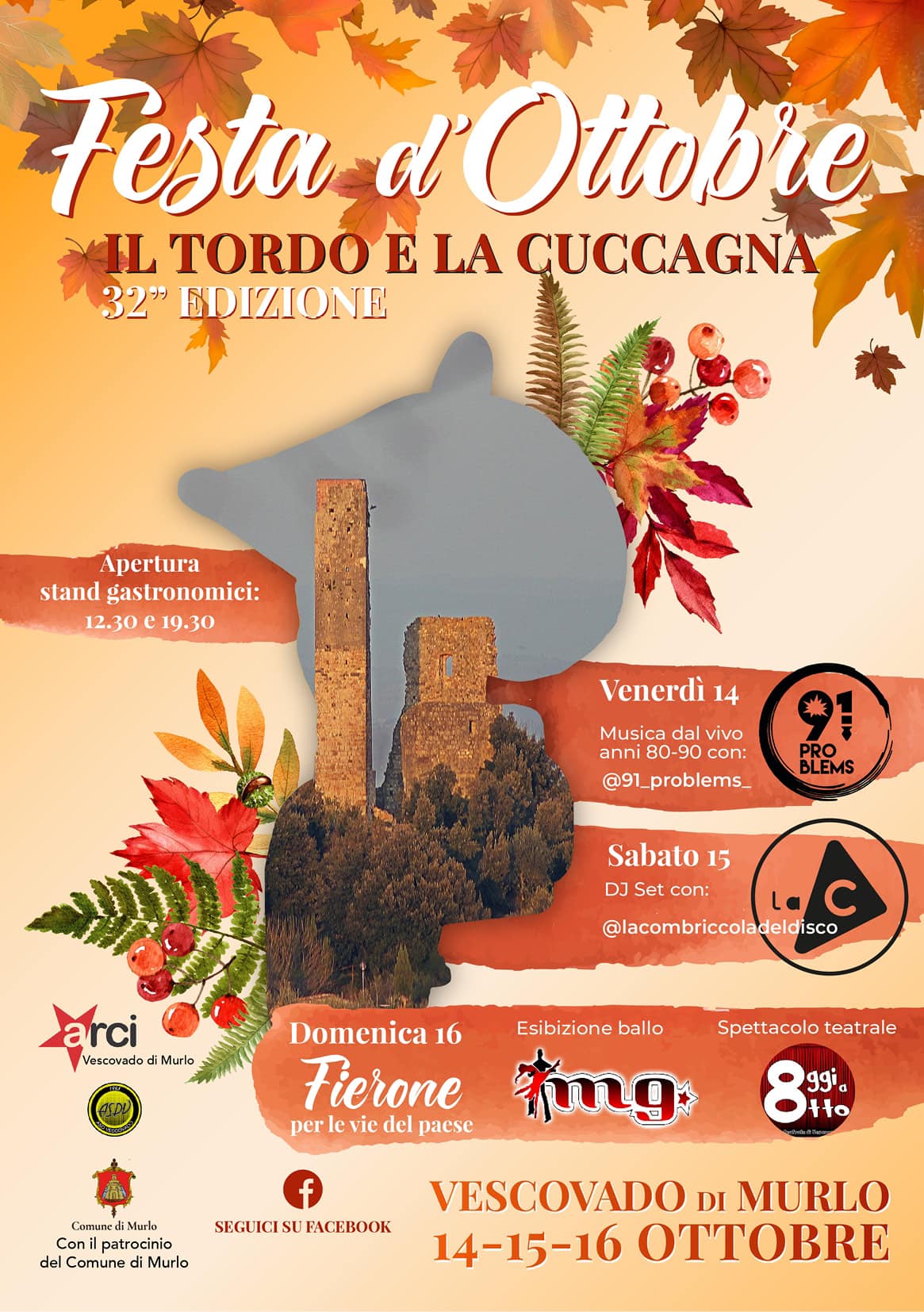 Locandina della Festa di Ottobre - Il Tordo e la Cuccagna a Vescovado di Murlo