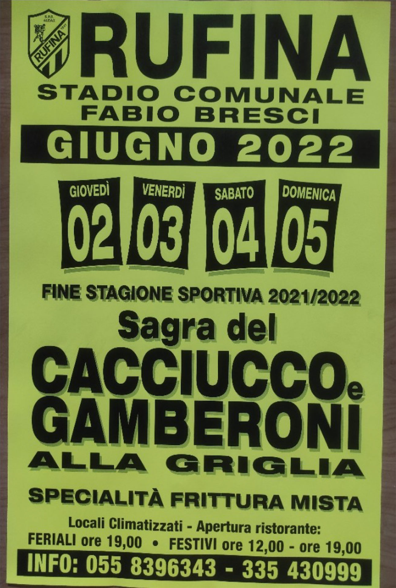 Locandina della Sagra del Cacciucco e Gamberoni alla griglia a Rufina