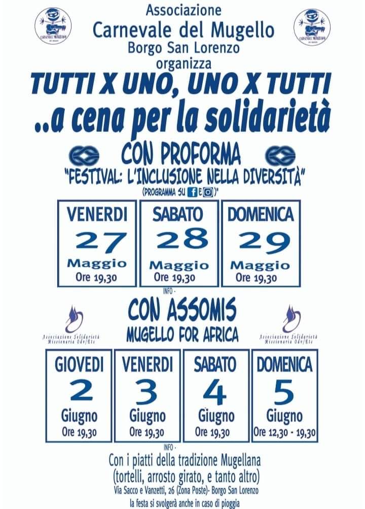 Tutti X Uno, Uno X Tutti… a cena per la solidarietà