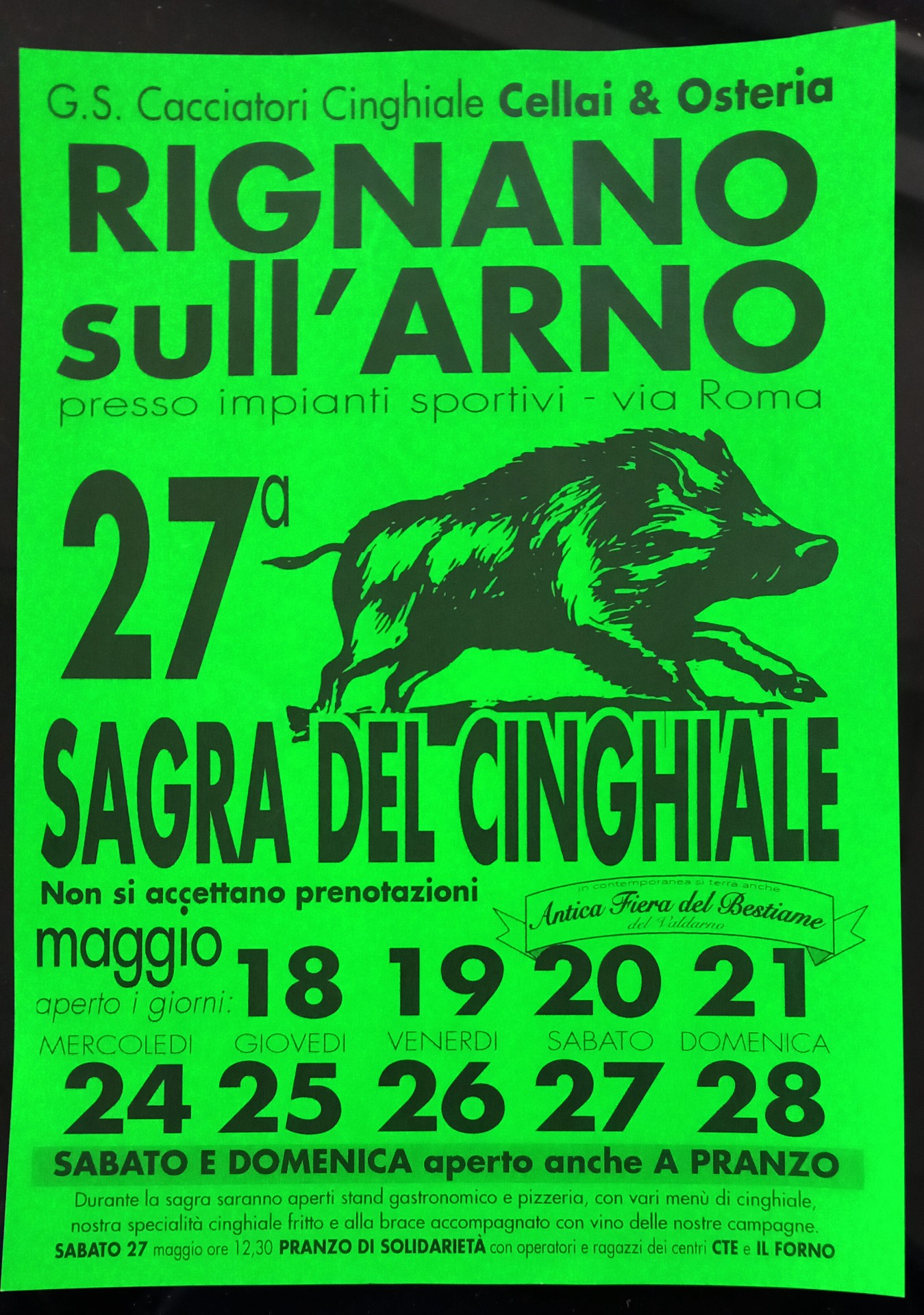 Locandina della Sagra del Cinghiale a Rignano sull'Arno, edizione del 2017