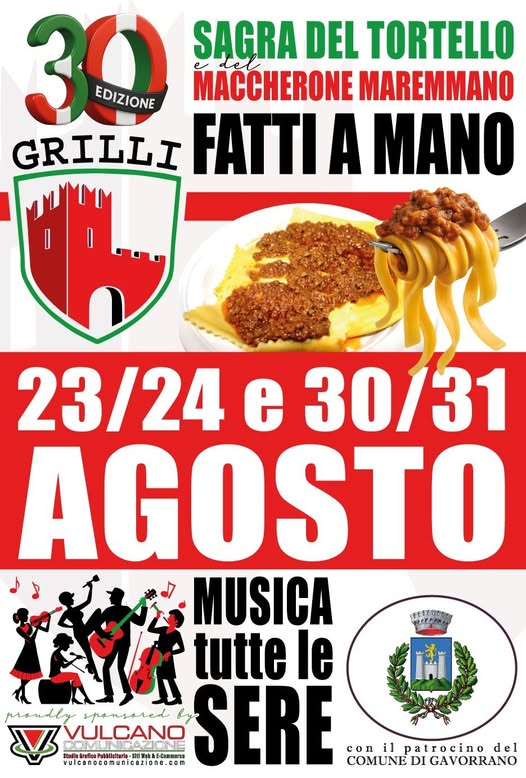 Locandina della Sagra del Tortello e del Maccherone Maremmano a Grilli