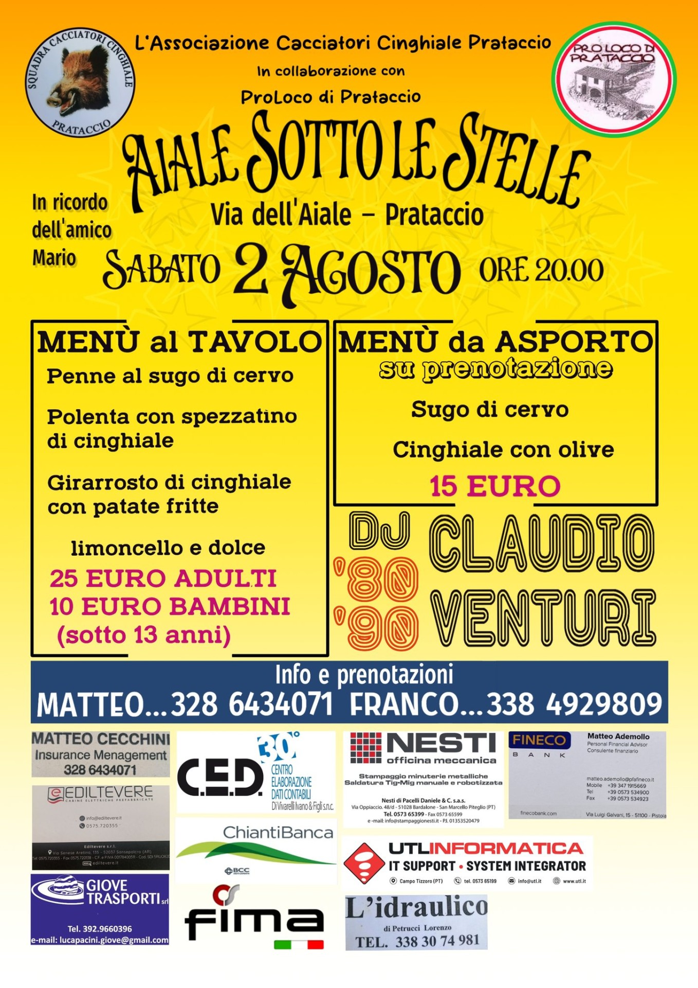 Locandina di Aiale sotto le stelle a Prataccio, frazione di San Marcello Piteglio (PT)
