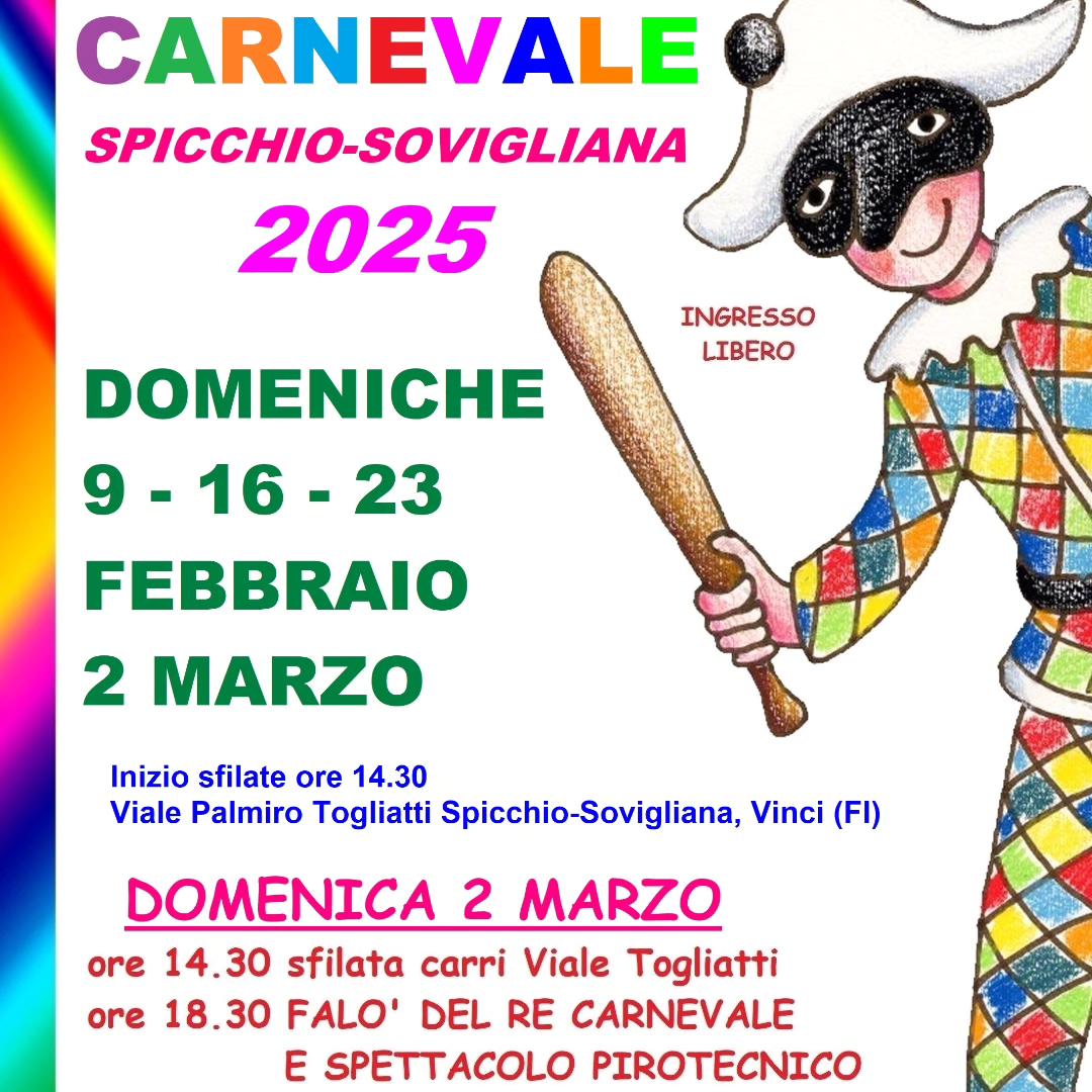 Locandina del Carnevale sulle due rive a Sovigliana e Vinci