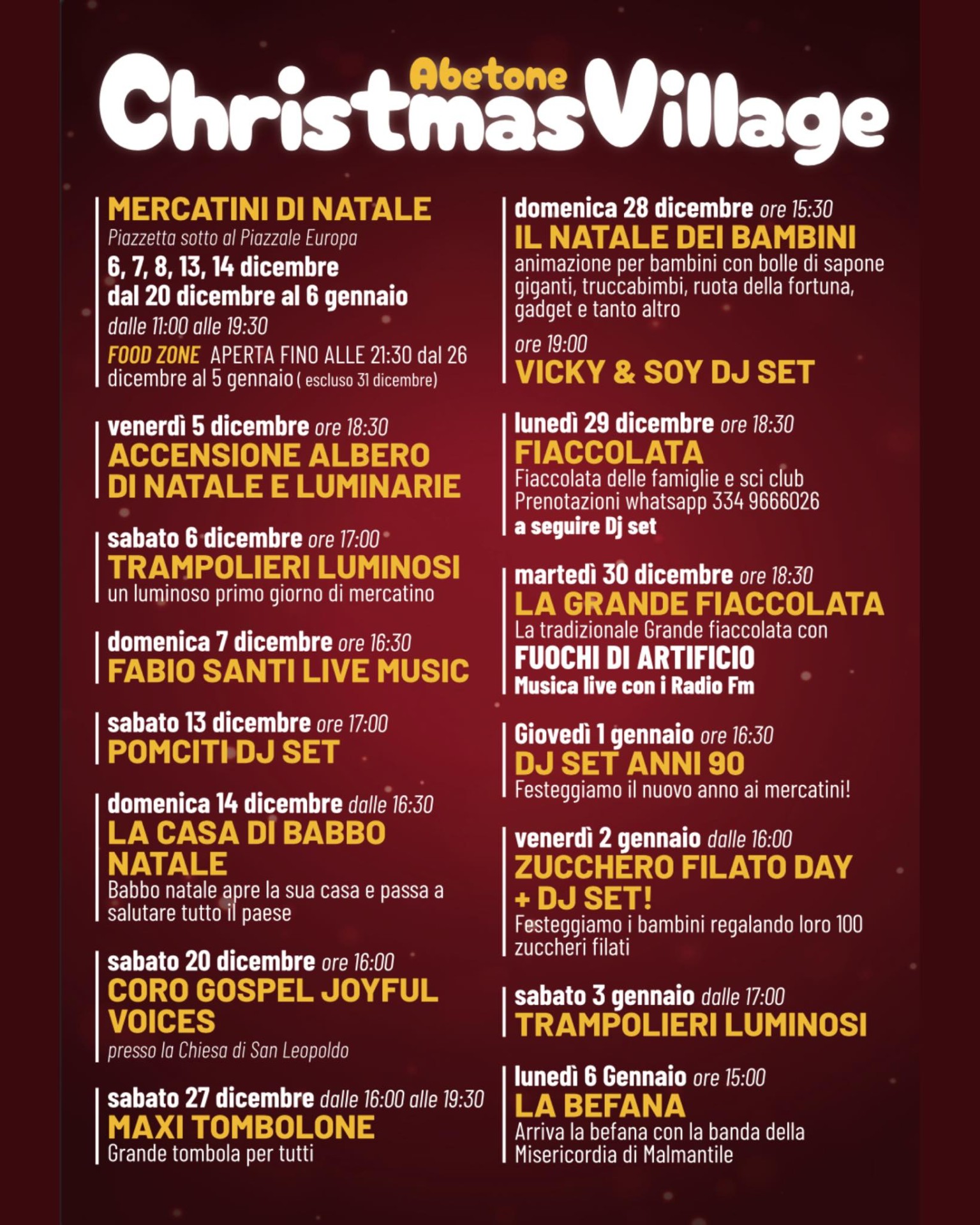 Programma di Christmas Village ad Abetone (Abetone Cutigliano, PT)