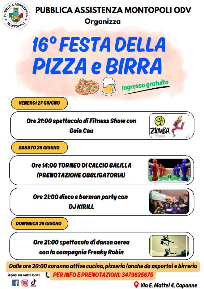 Locandina della Festa della Pizza e Birra a Capanne