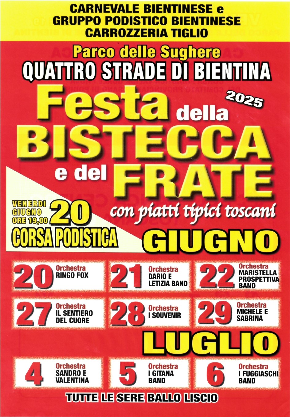 Locandina della Festa della bistecca e del frate a Quattro Strade (Bientina, PI)