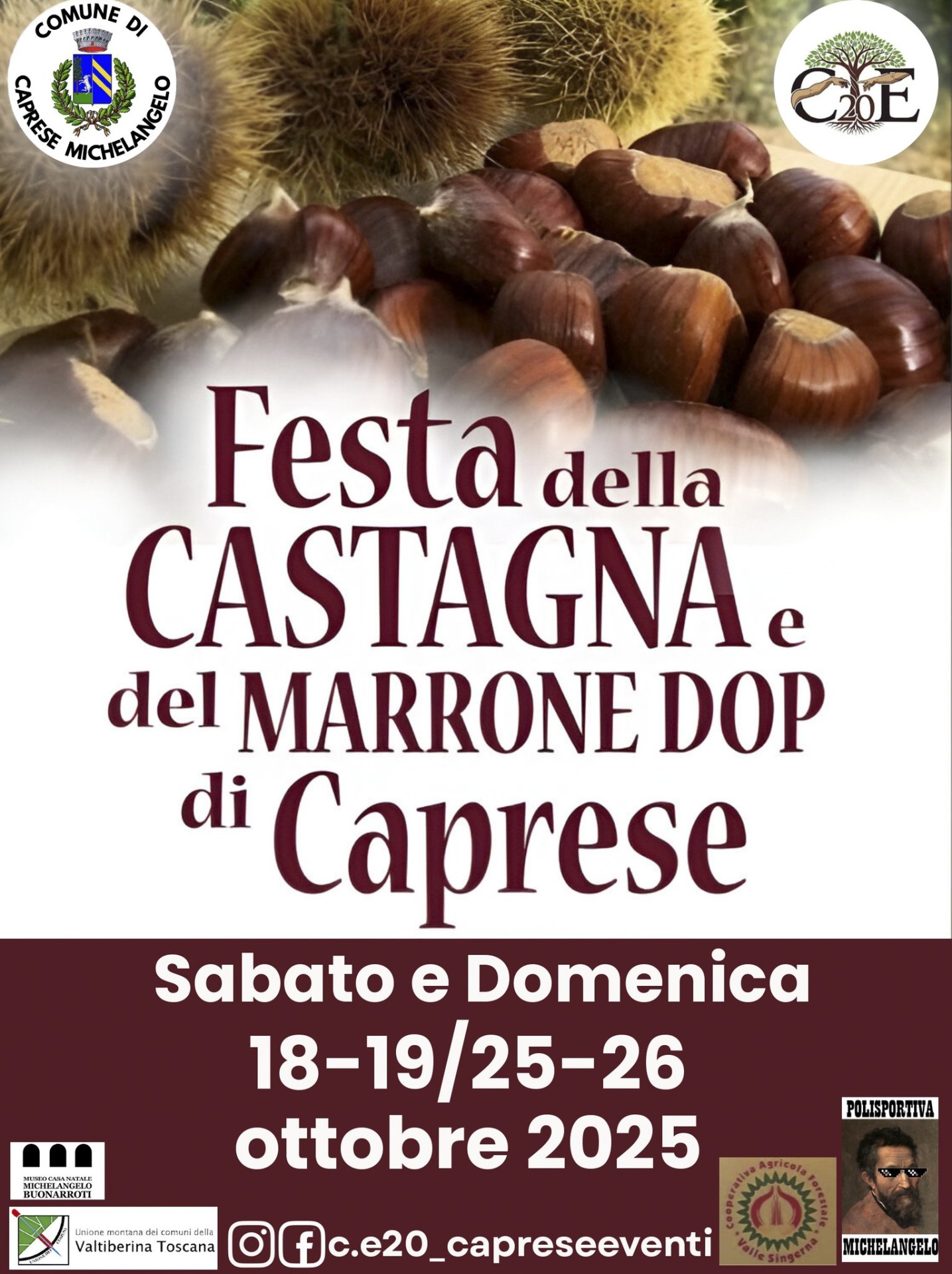 Locandina della Festa della Castagna e del Marrone DOP di Caprese Michelangelo (AR)