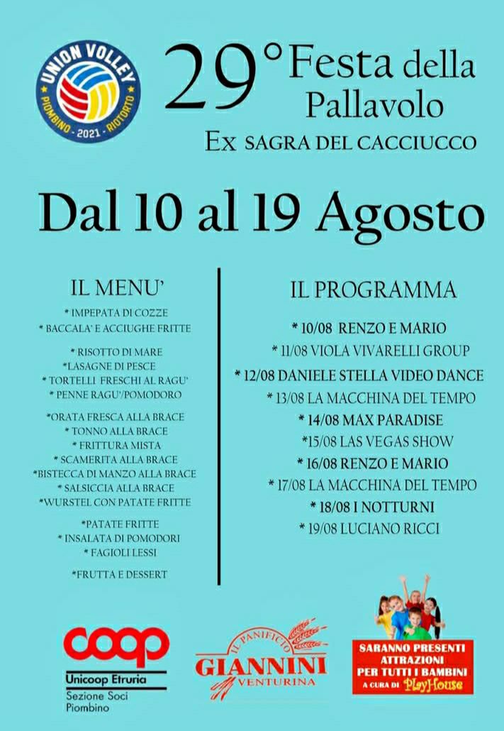 Locandina della Festa della Pallavolo ex sagra del cacciucco a Riotorto (Piombino, LI)