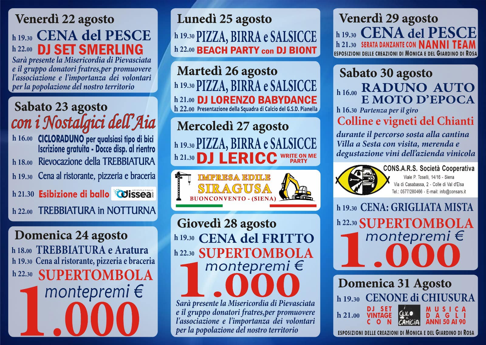 Programma della Festa di Fine Agosto a Pianella (Castelnuovo Berardenga, SI)
