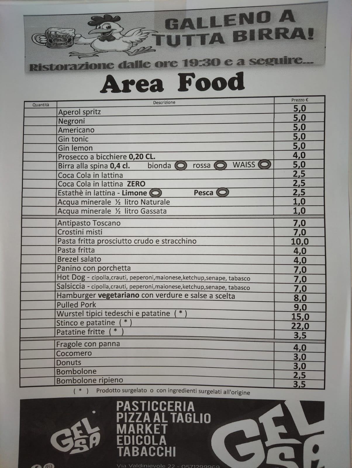 Menù Galleno a Tutta Birra edizione Luglio