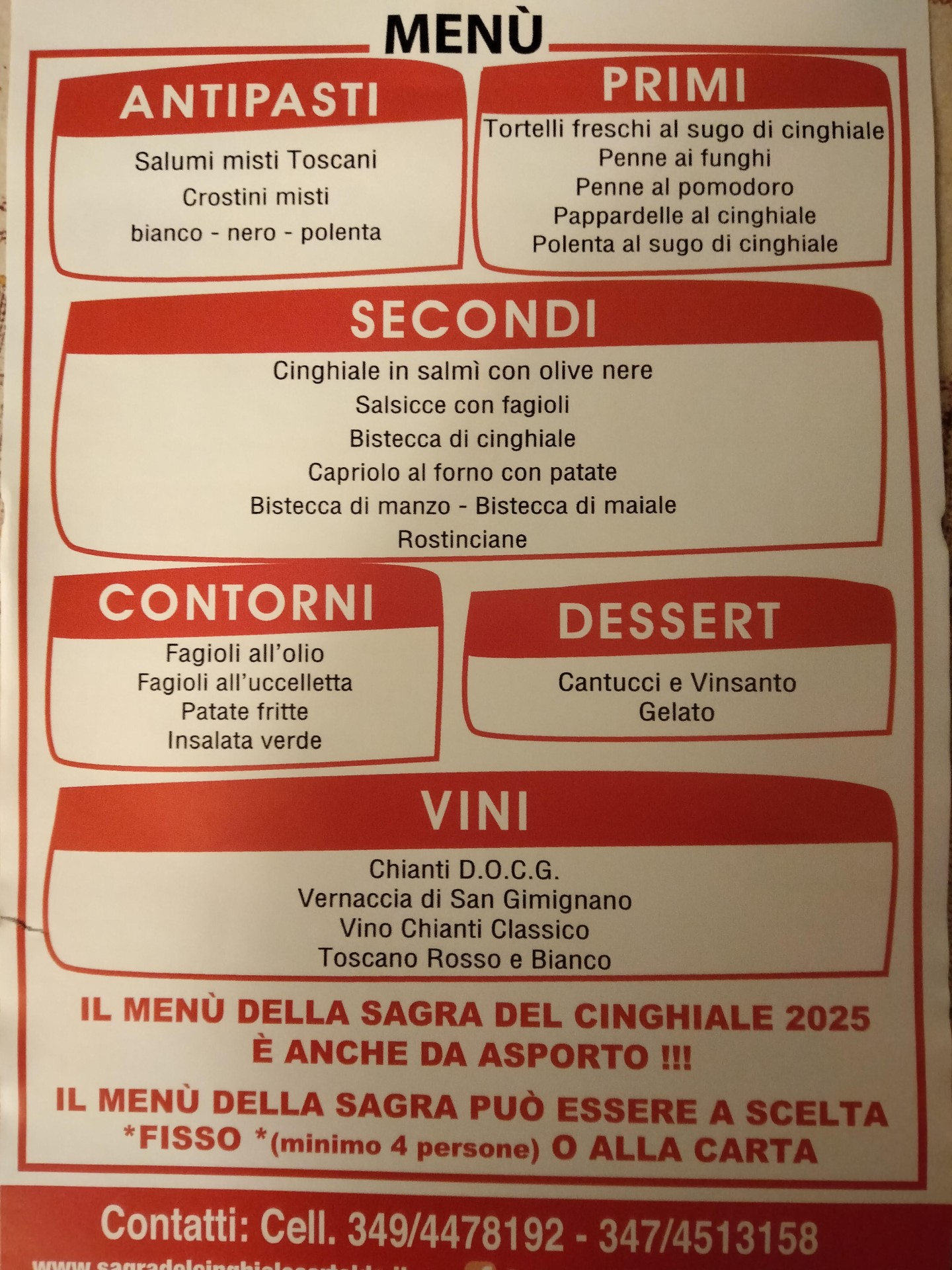 Menù Sagra del Cinghiale a Montespertoli