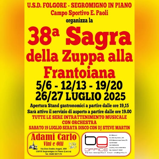 Locandina della Sagra della Zuppa alla Frantoiana a Segromigno in Piano