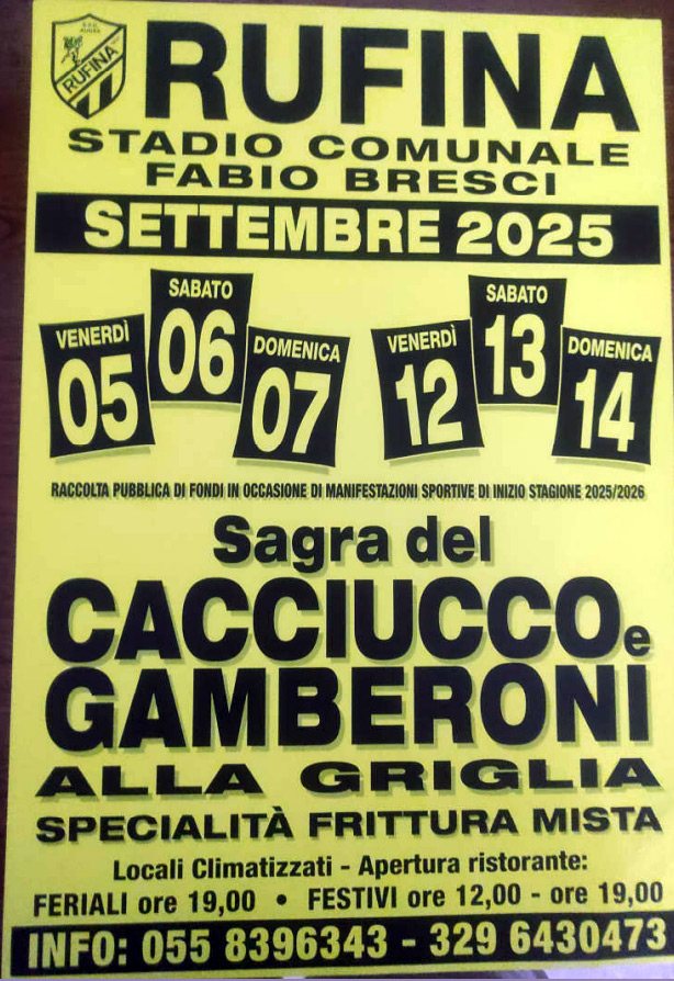 Locandina della Sagra del Cacciucco e Gamberoni alla griglia a Rufina