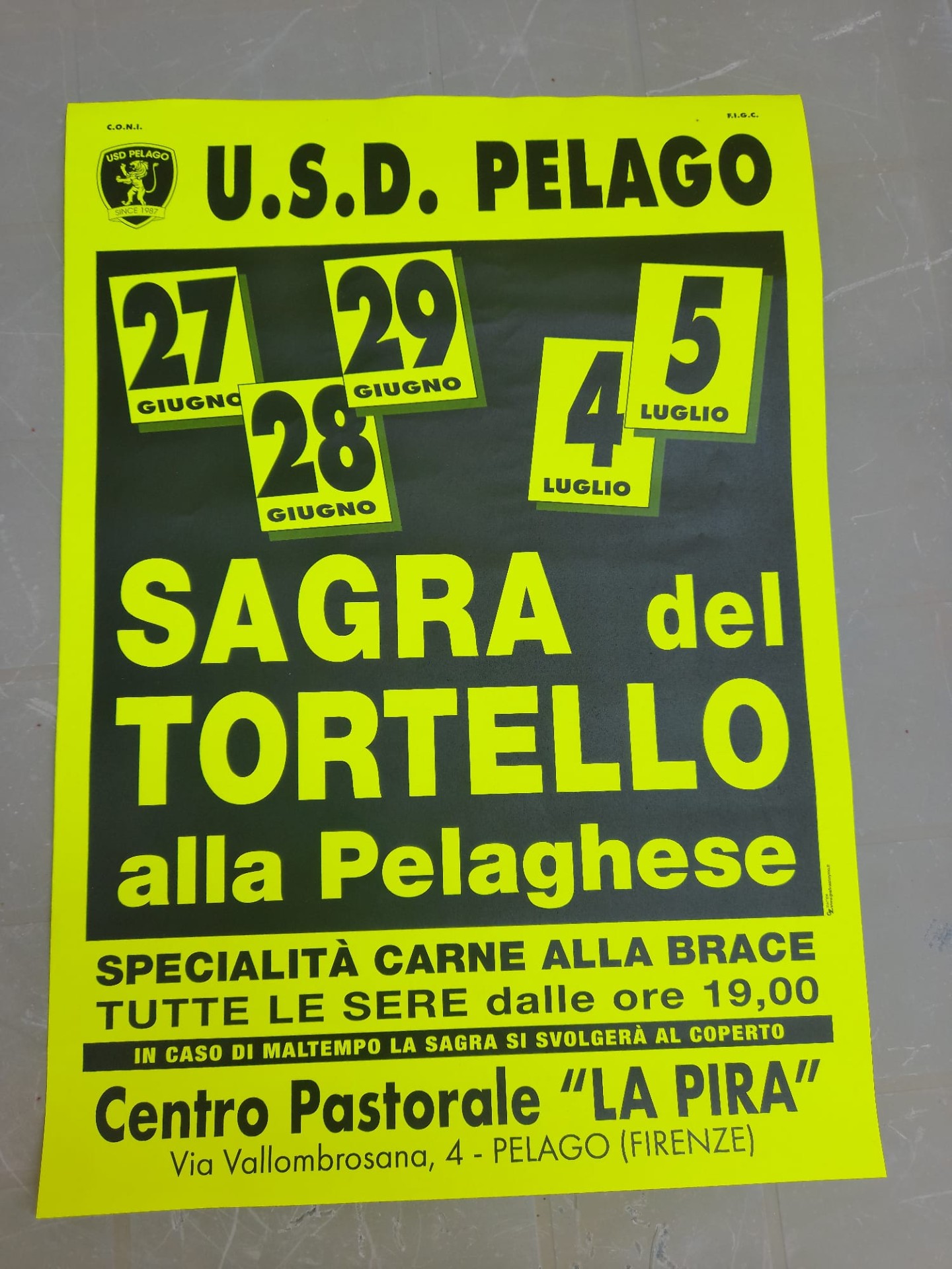 Locandina della Sagra del Tortello alla Pelaghese a Pelago