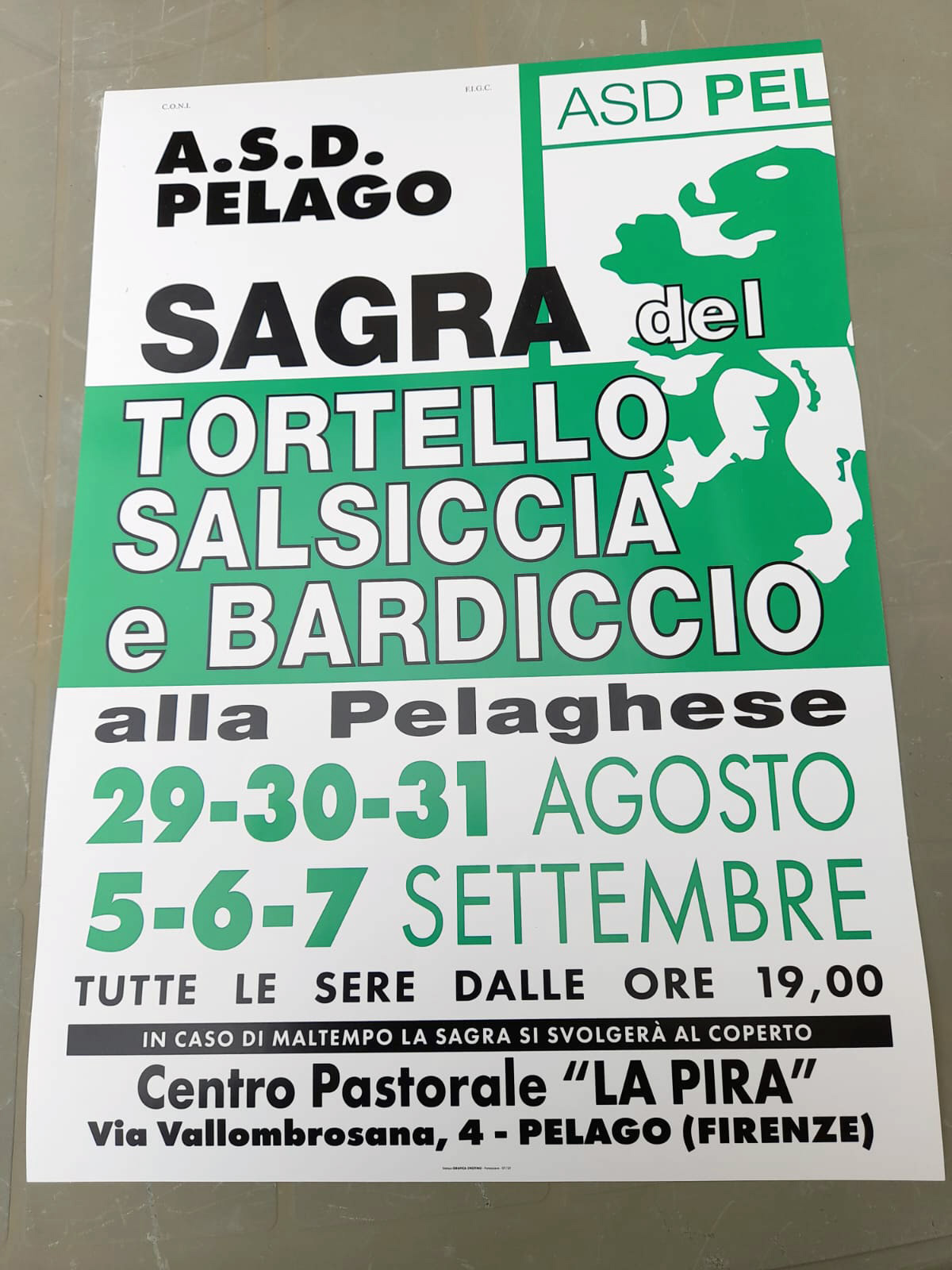 Locandina della Sagra del Tortello e della Salsiccia a Pelago
