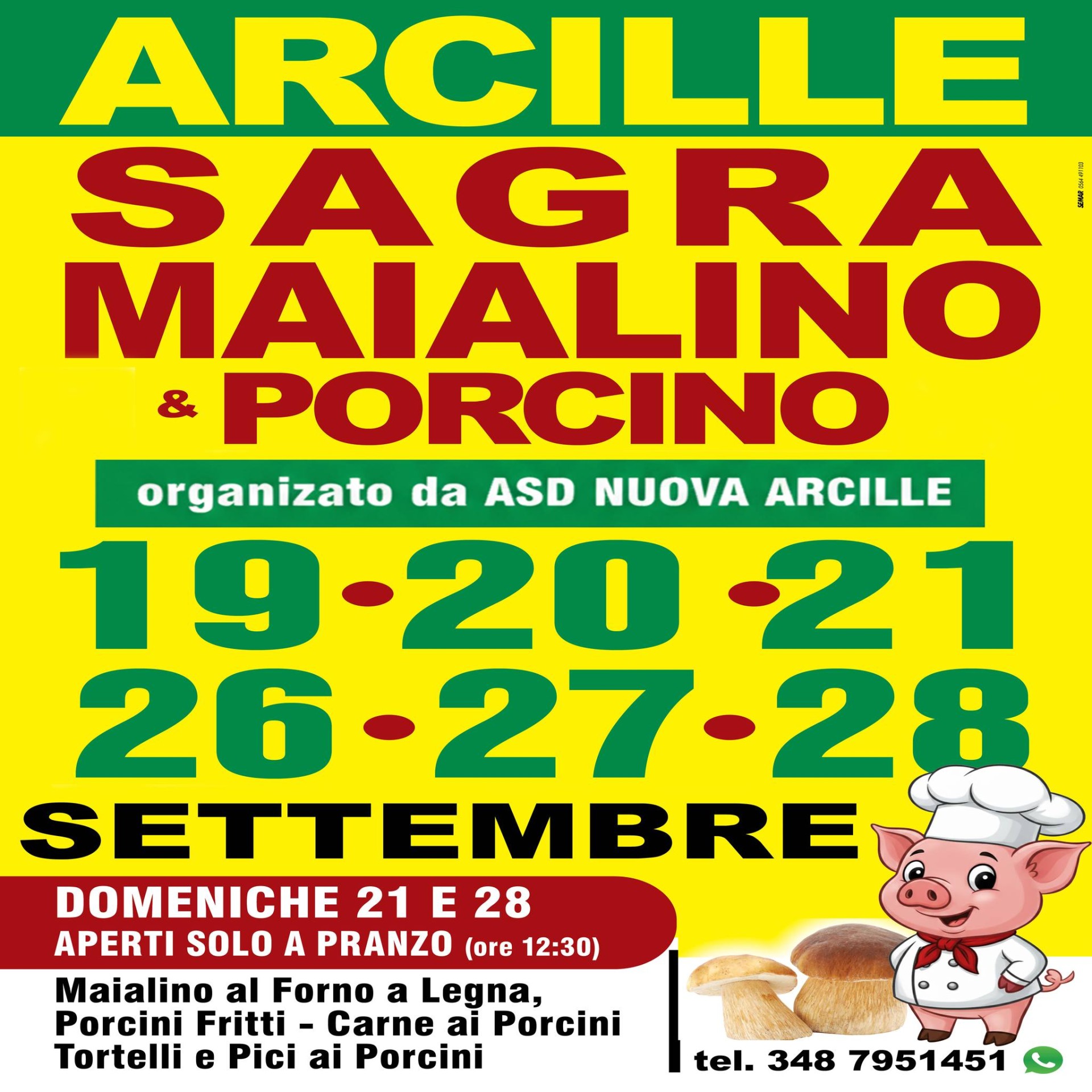 Locandina della Sagra del Maialino e del Porcino ad Arcille (Campagnatico, GR)