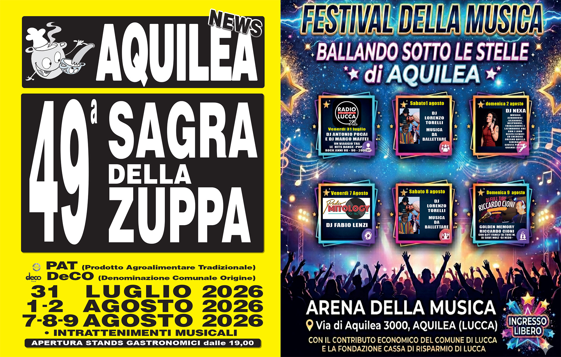 Locandina Sagra della Zuppa e Ballando sotto le stelle di Aquilea